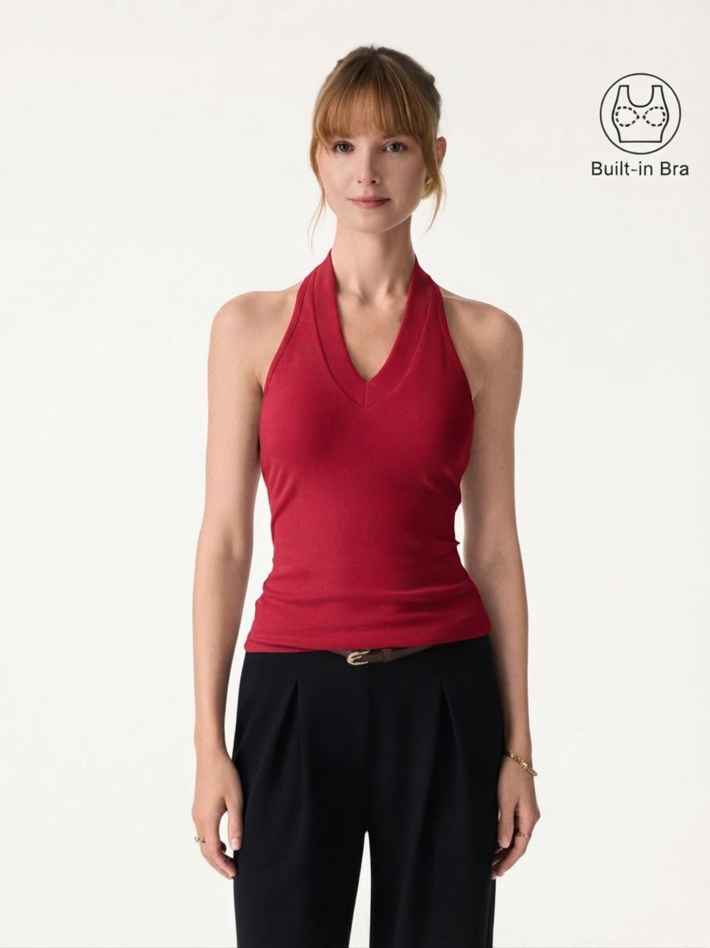 OGL Red Plantive Halter Neck Open Back Bra Tank Size Large